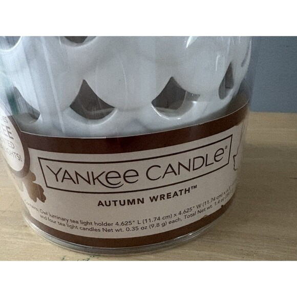 Yankee Candle White Porcelain Owl Tea Light Candle Holder Autumn Wreath NEW - Picture 7 of 10